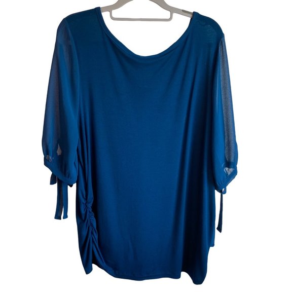 Lane Bryant Blue Chiffon sleeves Tie cuff ruched sides‎ top sz 18/20 - Picture 10 of 12